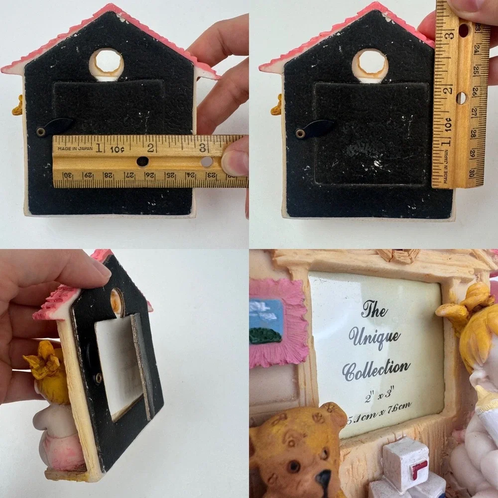 Vtg Small Miniature White Baby Girl Teddy Bear Tabletop Picture Frame Nursery
